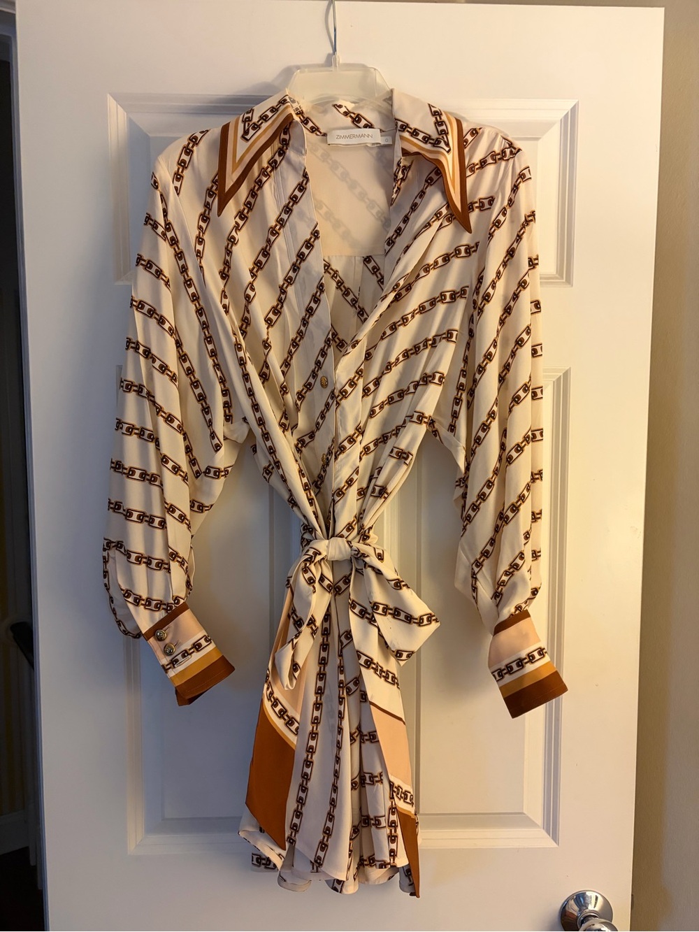 Zimmermann Silky Chain-Print dress in Cream & Brown